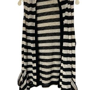 Black and White Striped Sleeveless Cardigan